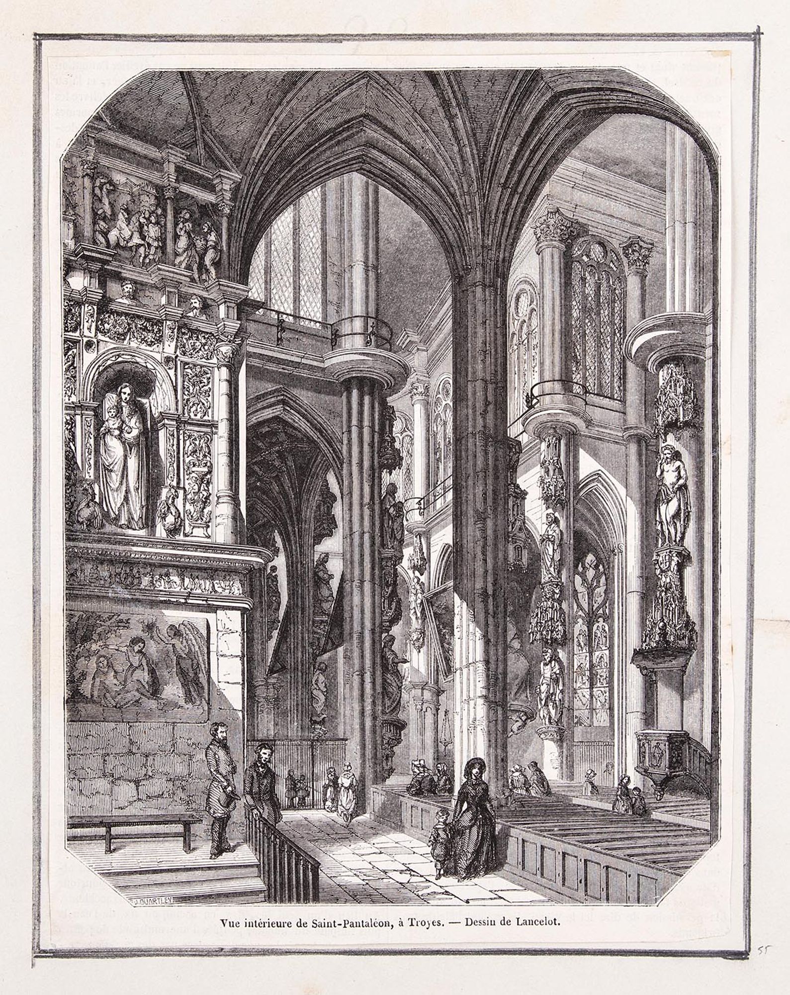 Lithographie. « Vue intérieure de Saint-Pantaleon, à Troyes. - Dessin de Lancelot ».