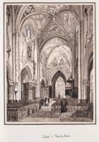 Lithographie. Vue intérieure de l'église de Pont-sur-Seine et de ses fresques.