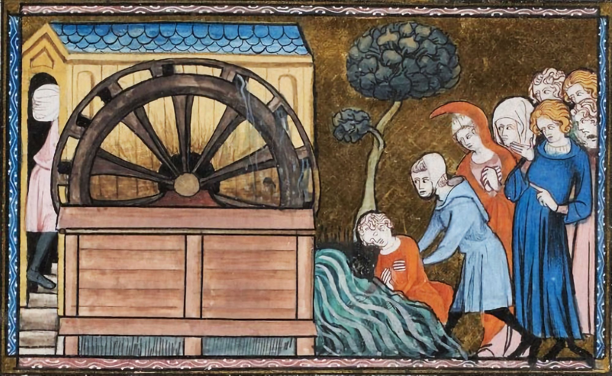 Un moulin hydraulique au Moyen Âge, BnF ms franc 5716, fol 288.