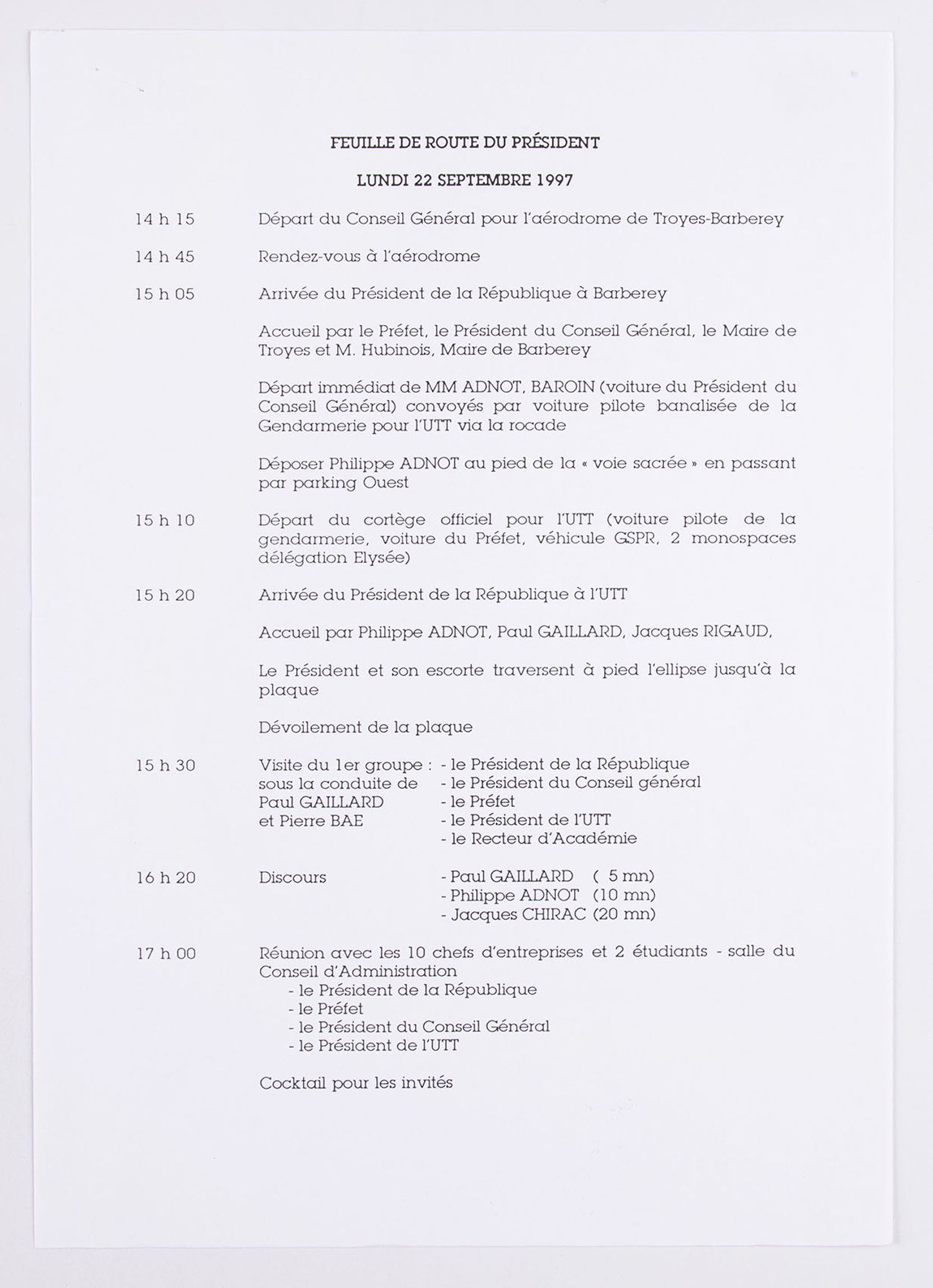 Inauguration et déroulement de la journée du 22 septembre 1997 (cote 1457 W 15)
