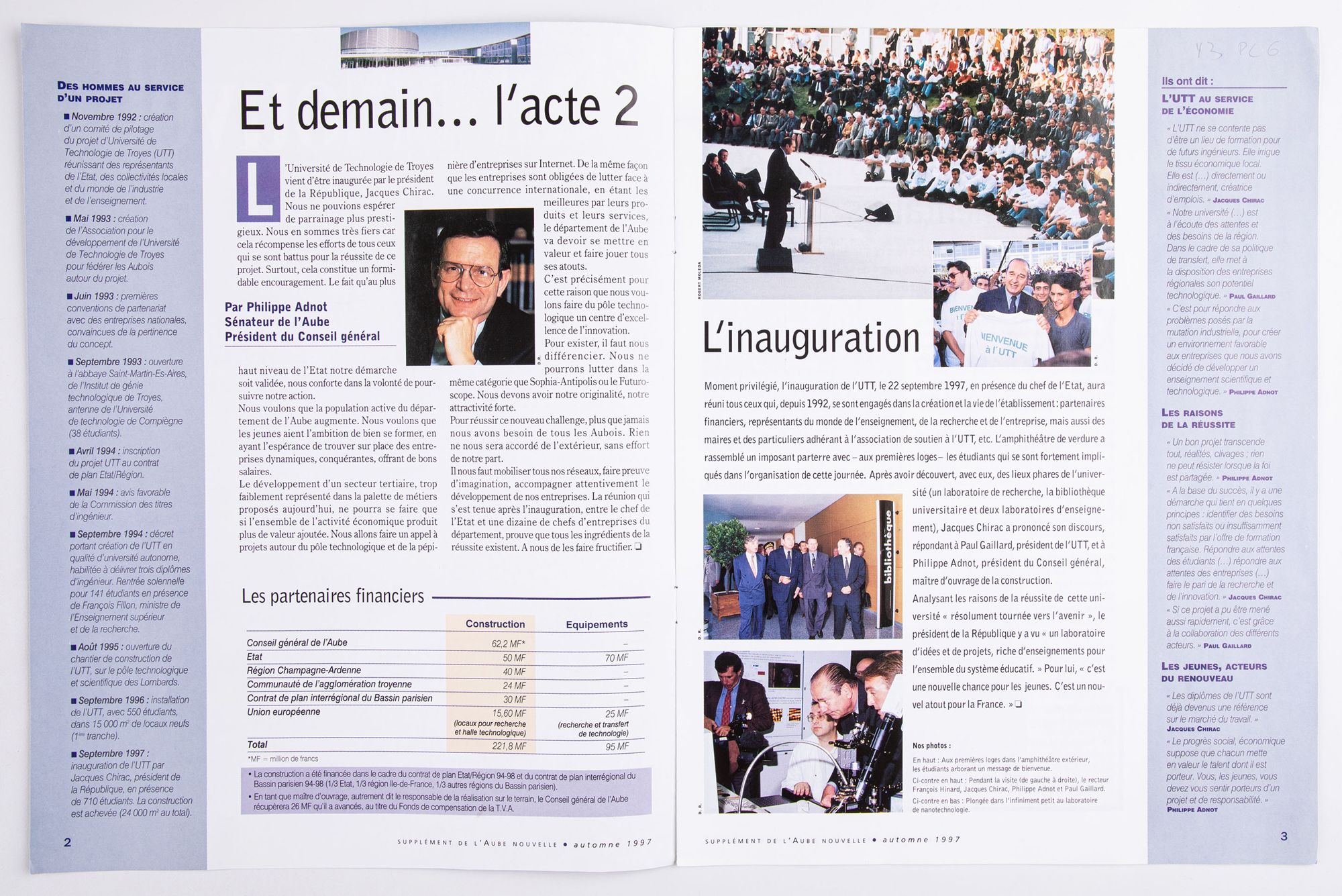 « L’Université de Technologie de Troyes », L’Aube nouvelle, numéro spécial, supplément du journal du Conseil général, automne 1997. (cote 43 PL 6)