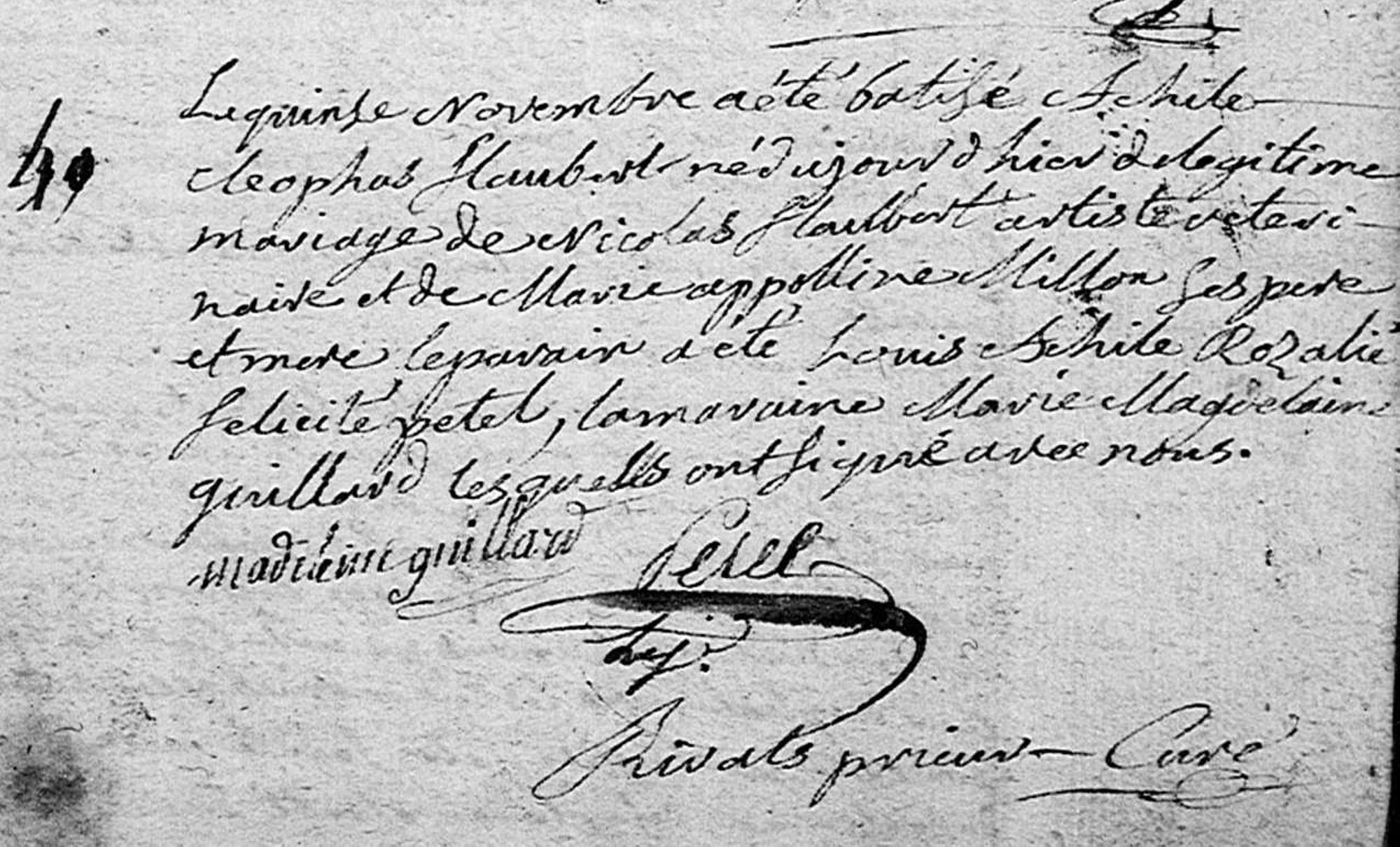 Maizières-la-Grande-Paroisse, registres paroissiaux 1778 - 1792, 4E22004 (Acte de baptême du 15/11/1784 d'Achille Flaubert, père de l'écrivain Gustave Flaubert)