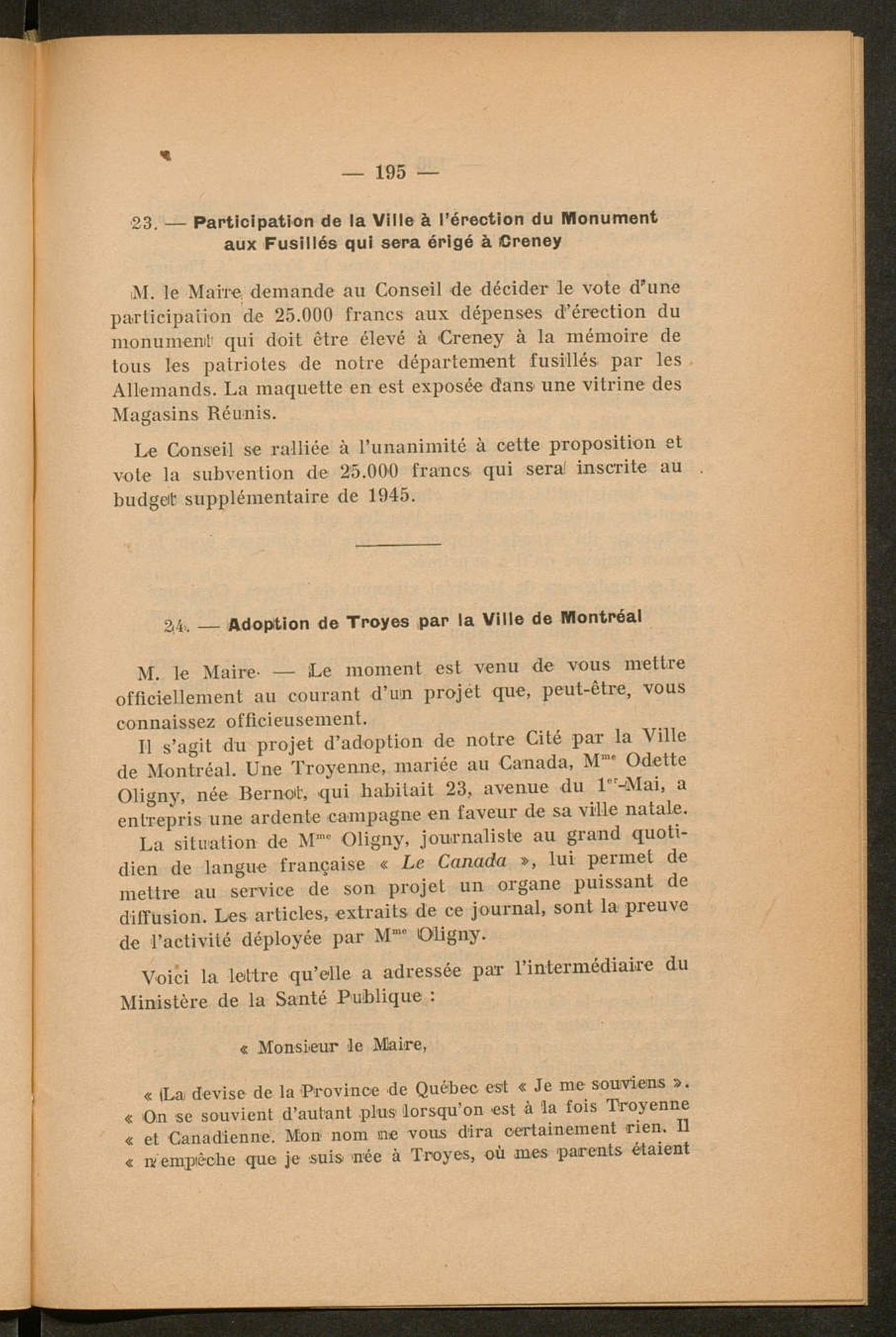 Conseil municipal, délibérations 1945 : registre (1 DT 88, archives municipales de Troyes - Archives de l'Aube)