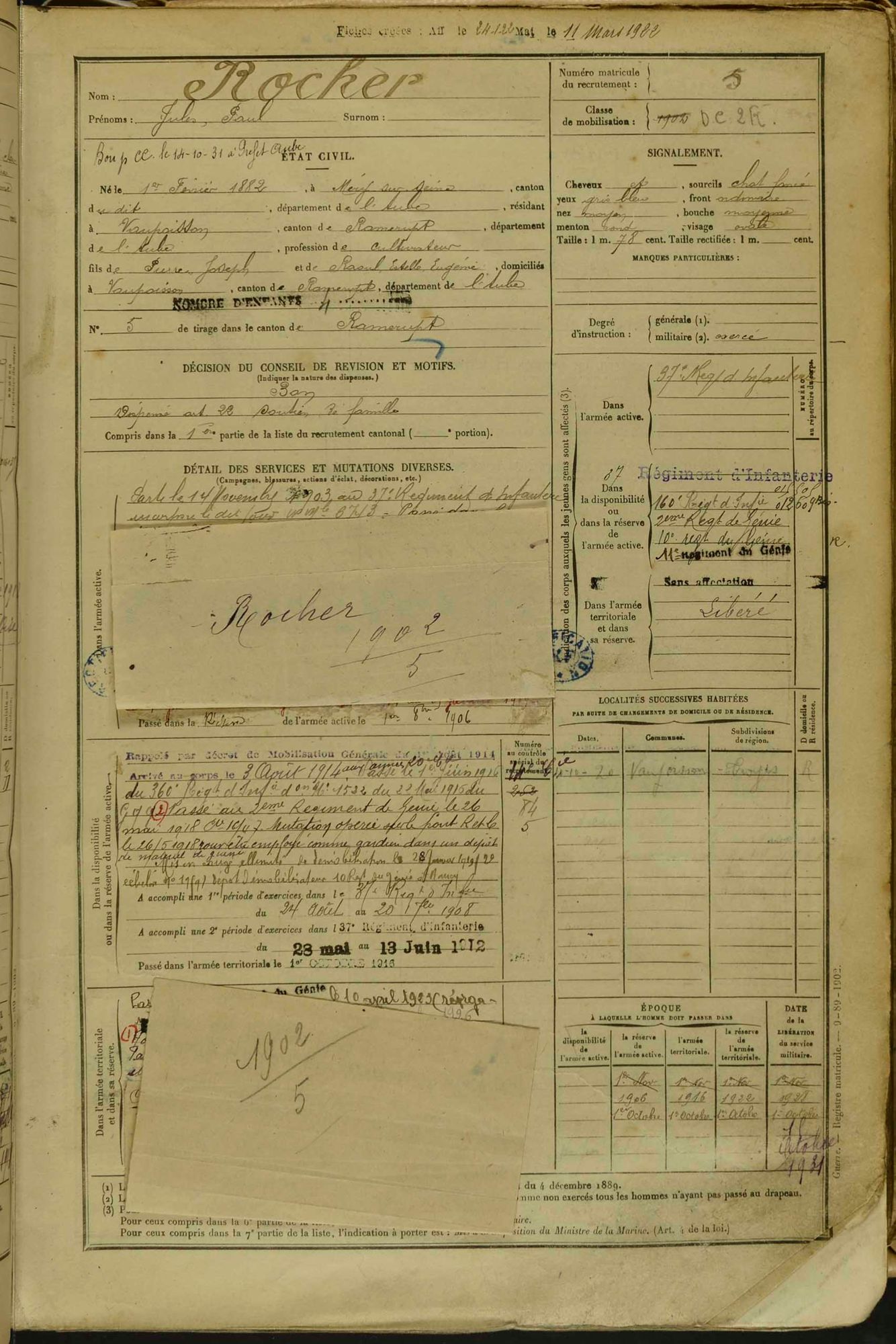 Consultation des registres matricules de la période 1925 à 1940
