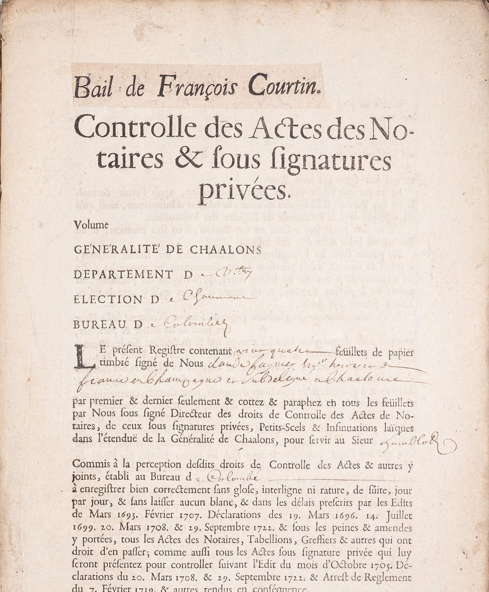 Contrôle des actes des notaires et sous signatures privées 