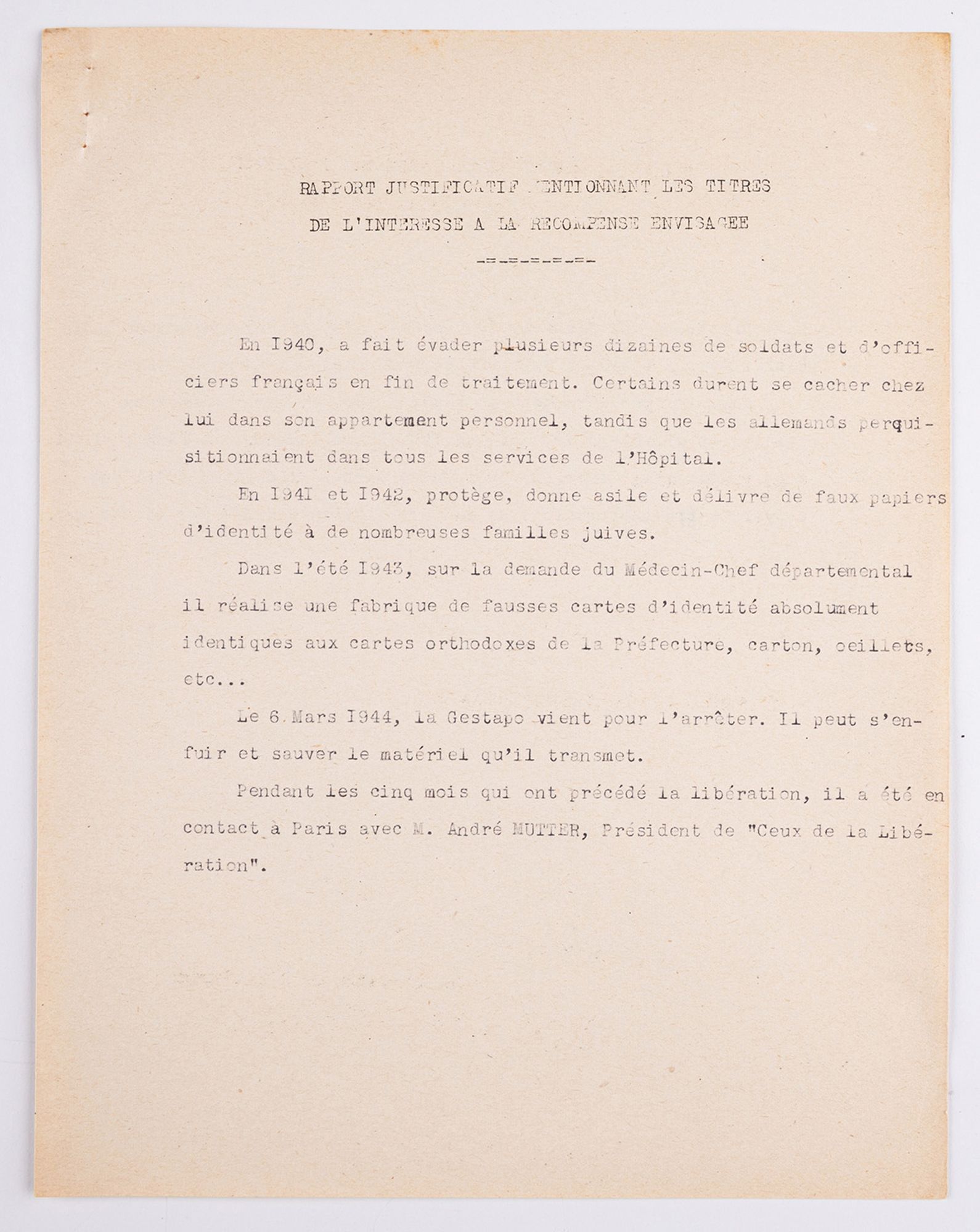 Cote SC 9641 - Proposition pour la médaille de la Résistance à Jean Schiffer