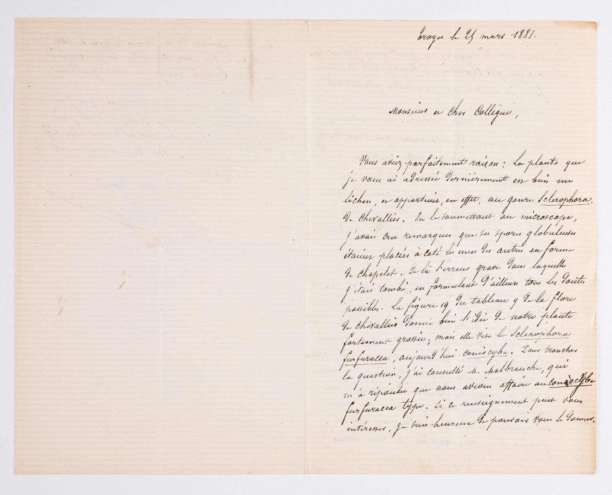 1 J 1920 - Lettre de Pierre Briart à Emile Boudier du 25 mars 1881.