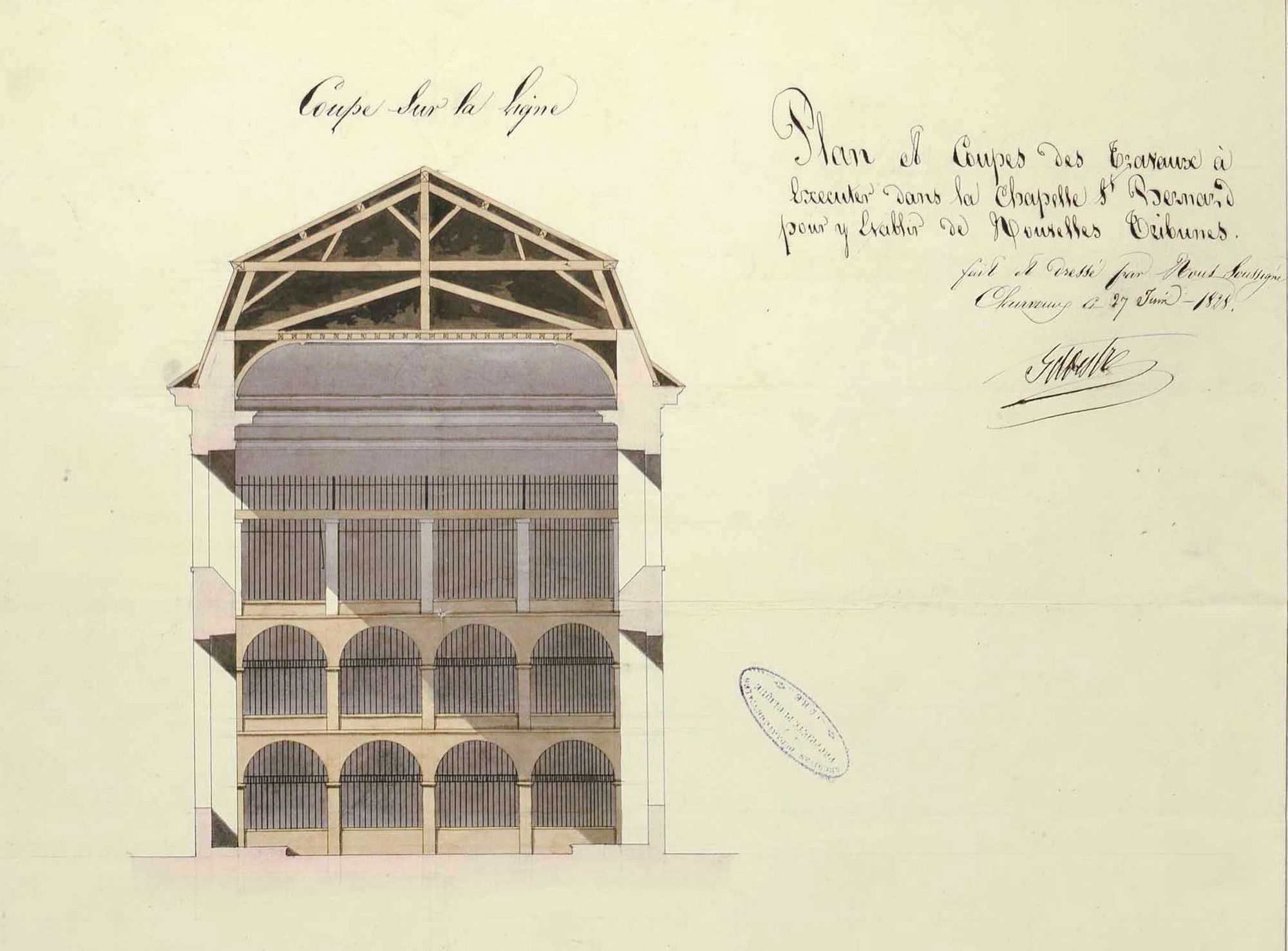 Clairvaux, réfectoire-chapelle du XIX<sup>e</sup> siècle ; fonds de la Maison centrale de Clairvaux, 2 Y 7