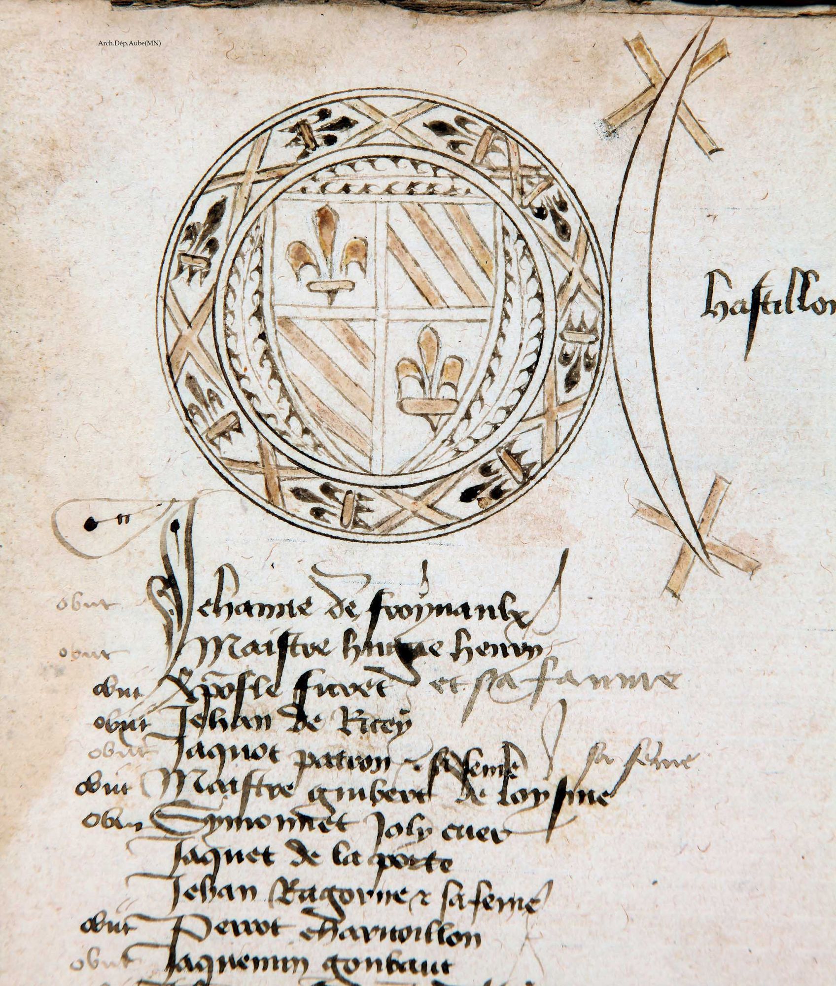 Registre terrier de la confrérie de Notre-Dame de Mussy-sur-Seine (XVe siècle), détail du fol. 17. © Département de lAube, Noël Mazières.